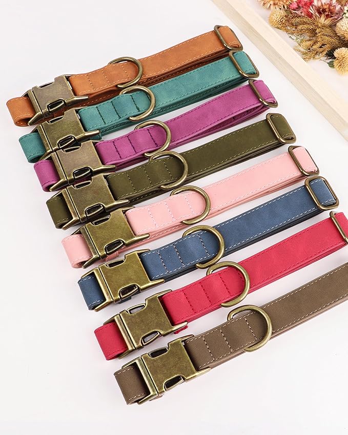 Didog Soft PU Leather Dog Collar, Stylish Quick Released Dog Collars for Small Dogs, Easy Clean Adjustable Pet Collar for Daily Walking, Red, S Fit 10-16" Neck