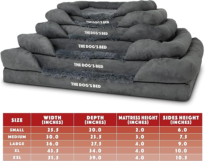 The Dog’s Bed, Large Grey Fur, Memory Foam, Pain Relief: Arthritis, Hip & Elbow Dysplasia, Post Surgery, Lameness, Supportive, Calming, Waterproof Washable Cover, Veterinary Approved