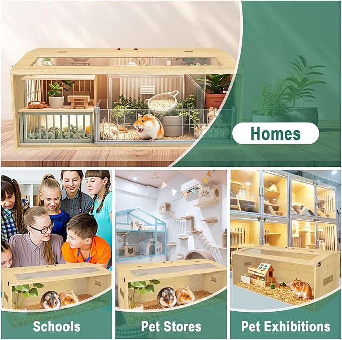 Large Hamster Cage 40", Top Opening Lockable Roof, Gerbil Cage with Ventilation Window, Dwarf Hamster Cages and Habitats, Chewproof Syrian Hamster Habitat Enclosure, (Wooden, 40" L x 16" W x 16" H)