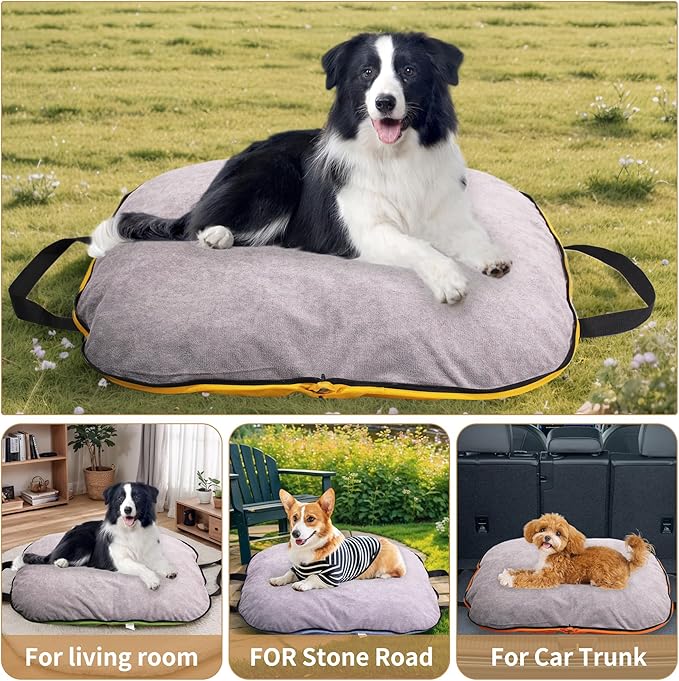 Portable Waterproof Dog Mat for Camping, Patio & Travel - Foldable Outdoor Dog Bed with Teflon Shell & Removable Plush Pad - Easy Clean, Durable - M (Sage Green)