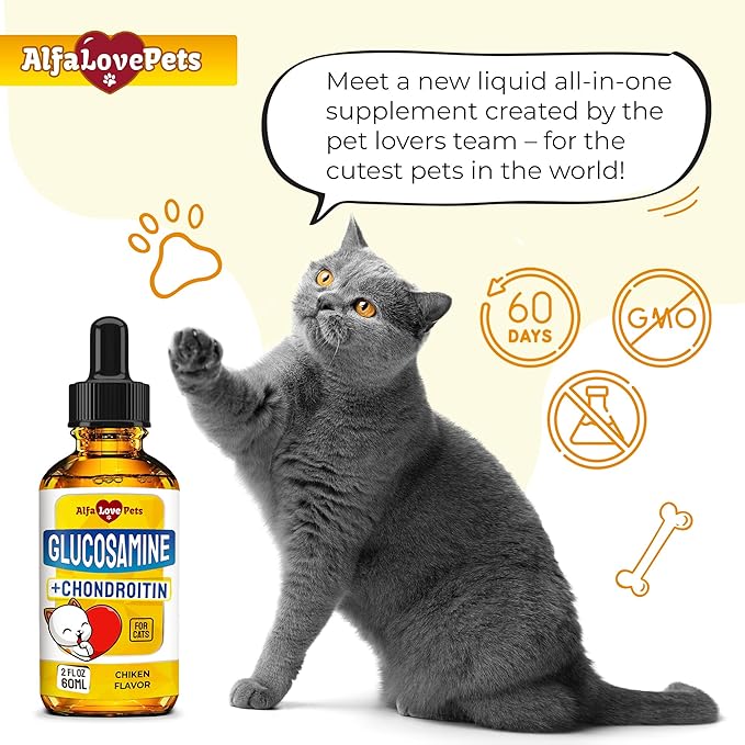 Cat Joint Supplement for All Breeds โ Glucosamine for Cats and Kittens โ Glucosamine, Chondroitin, MSM for Hip & Joint Care โ Natural Ingredients with Chicken Flavor โ 2 Oz