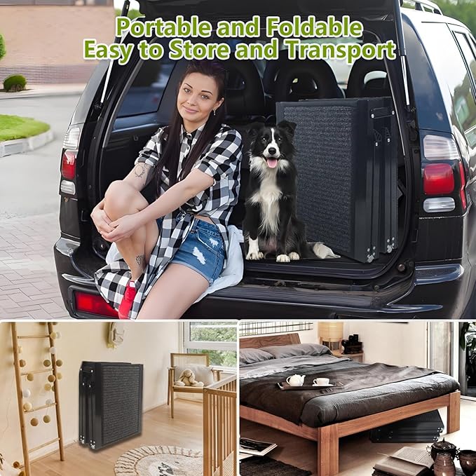 Dog Ramp for Cars SUV Truck-17.3x71in Heavy Duty Foldable Wide Outdoor Pet Stairs with Non-Slip Surface Portable Folding Design for Large Dogs Up to 250lbs (71" L x 17.3" W)