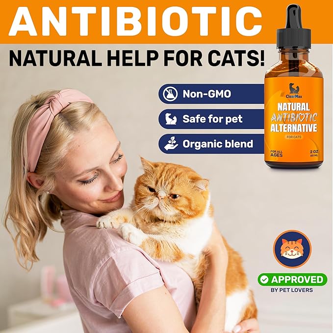 Cat Antibiotic to Help with Cough & Allergies โ Antibiotics for Cats to Aid with UTIs and Digestive Moments โ HIPS & Joints Support โ Attractive Chicken Taste โ 2 Oz Bottle
