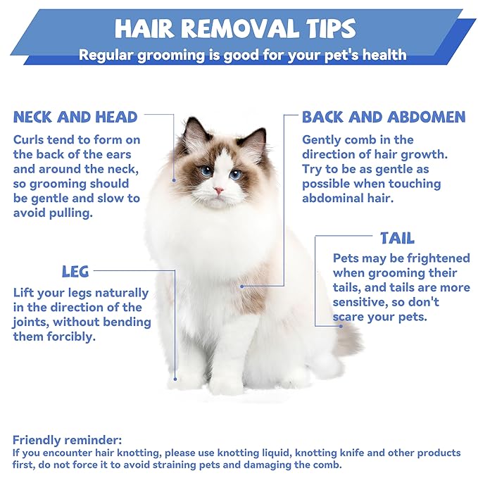 Grooming Pet Comb Rat Tail Dematting Cat and Dog Comb,Rounded Ends Design for Safe Tangle Removal, Hairstyling, Massage,Loose Hair Removal,Prevent Irritation,Fluffing Paws,Face,Tail,Remove Tear Stain