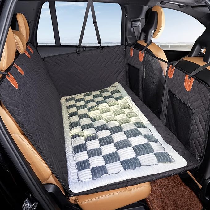 VClife Plaid Dog Car Bed Mat, Non-Slip Backseat Extender Pet Blanket, Washable Dog Bed Mat for SUVs, Sedans & Small Trucks, Portable Travel Pad for Dogs, Wear Resistant, Pet Friendly, Gray, 51"×23.6"
