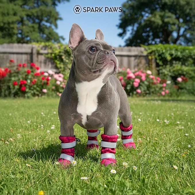 Spark Paws Dog Shoes, Waterproof Dog Boots for Medium to Large Dogs, Non Slip, Breathable Dog Booties and Paw Protectors - 4PCS Doggie Hiking Boots with Reflective Straps, Pink Camo, Size 2