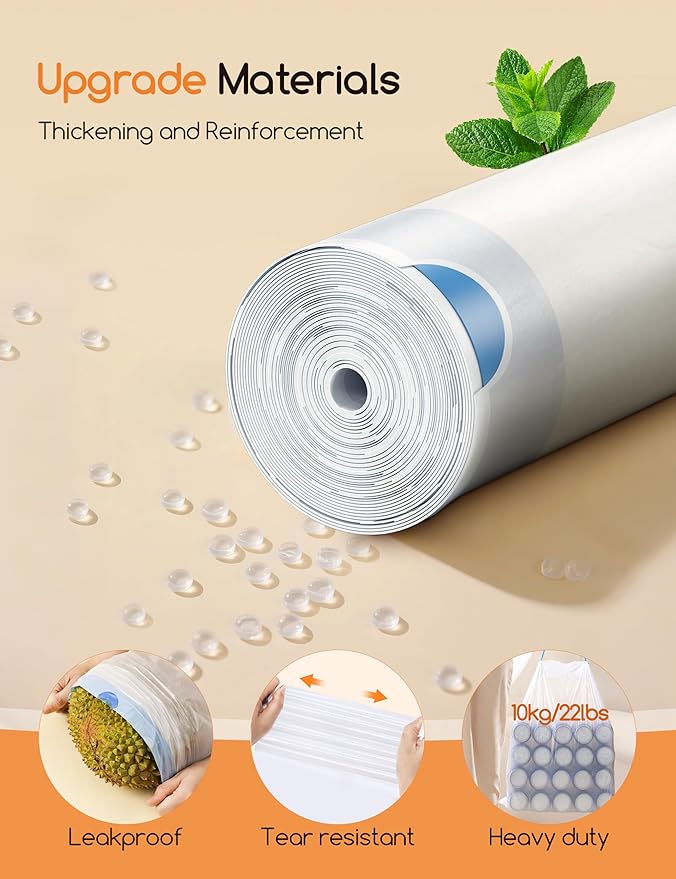 MeoWant Cat Litter Box Liner - 60PCS Heavy Duty Drawstring Trash Bags for MeoWant MW-SC01/MW-SC02 Automatic Self-Cleaning Boxes, Extra Thick Leakproof, 3 Rolls (20 Bags/Roll)