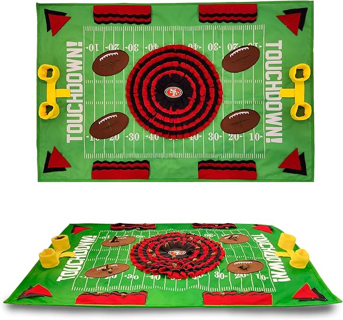 NFL San Francisco 49ers Dog Snuffle Mat – Interactive Pet Slow Feeder, Football Field Design Food Puzzle Toy for Dogs & Cats, Foraging Activity Mat for Smarter Feeding
