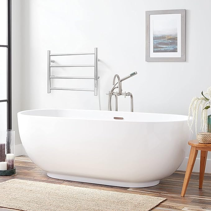 KEG Towel Warmer Wall Mounted with Built-in Timer 4 Bars Electric Stainless Steel Heated Towel Racks for Bathroom, Hot Plug-in Bath Towel Heater Polish Chrome