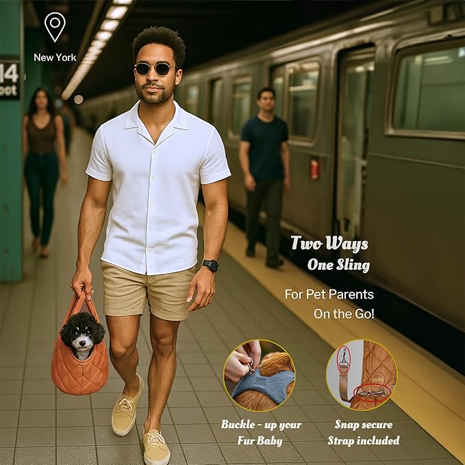Small Dog Carrier Sling – Copper Brown Hands‑Free 2‑in‑1 Cross‑Body & Handheld Pet Sling for Small Dogs up to 10 lbs, Parachute‑Grade Rip‑Stop Nylon, Padded Strap & Safety Tether