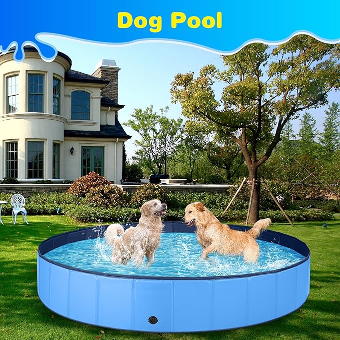 Jecoo Dog Pool for Large Dogs Kiddie Pool Hard Plastic Foldable Dog Bathing Tub Portable Outside Kids Swimming for Pets and Dogs Outdoor Backyard