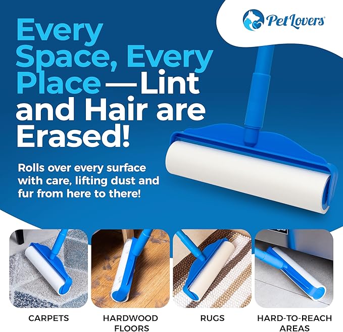 PetLovers Large Lint Roller – 90 Extra Sticky Sheets for Pet Hair Removal, Extra Large Floor and Carpet Roller for Homes with Pets, Perfect for Floors, Furniture, and Loving Pet Owners