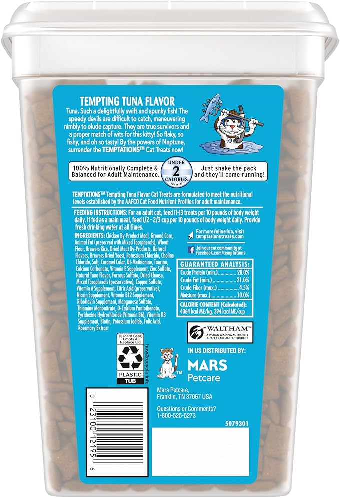 Temptations Classic Crunchy and Soft Cat Treats Tempting Tuna Flavor, 30 oz. Tub