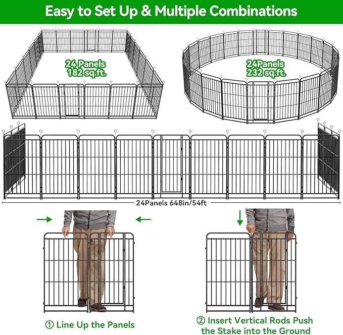 Dog Playpen Outdoor 24 Piece Panels Heavy Duty Dog Fence 32" Height with Thick Pipe Anti-Rust with Doors Portable for RV Camping Yard, Total 54FT, 227 Sq.ft, Snowy Black
