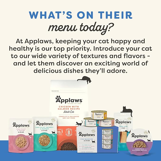 Applaws Lickable Cat Treats, Natural Grain-Free Purée, Limited Ingredient, Fish Squeeze Up Cat Treats (24 x 0.25 oz Sachets)