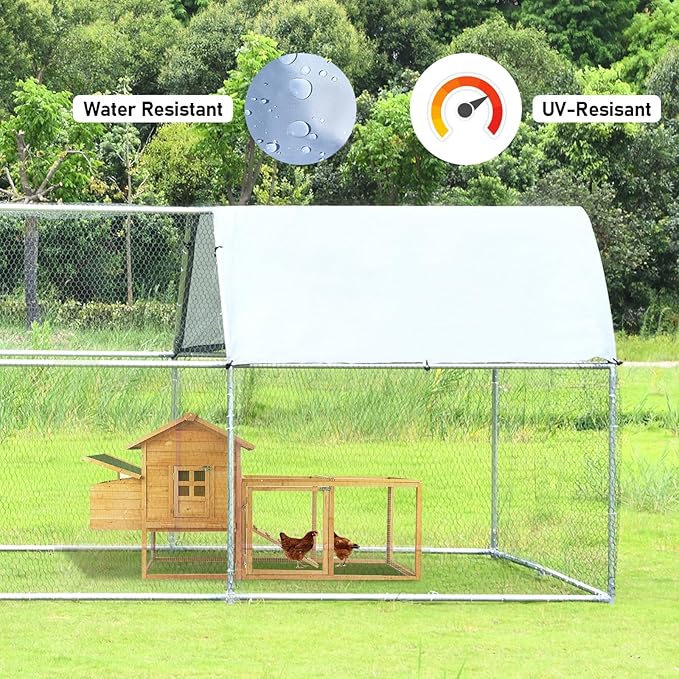 4ever2buy Large Metal Chicken Coop with Run Walk-in Poultry, Cage Chicken Runs House Pen Cage, Flat Roofed Chicken Coops with Anti-Ultraviolet Cover for Outdoor, Yard Farm, Use 9.2’Lx18.7’Wx6.4’H