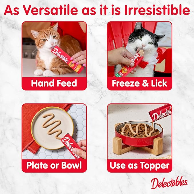 Delectables Squeeze Up Creamy Squeezable Puree, Lickable Wet Cat Treats, Grain Free, No Added Fillers, No By-Products, No Added Preservatives, 0.5 Ounces Tube Tuna & Salmon with Catnip, 32 Tubes Total