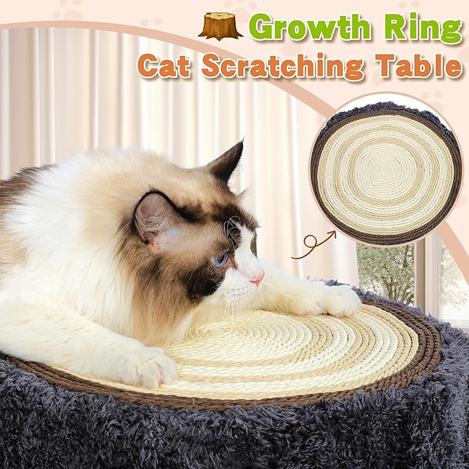 NUNU Cat Tree Tower with Scratch Table & Soft Cushion, Cat Condo Tree Cave for Small Kittens, Cat House with Hanging Ball Toy for Indoor (Grey)