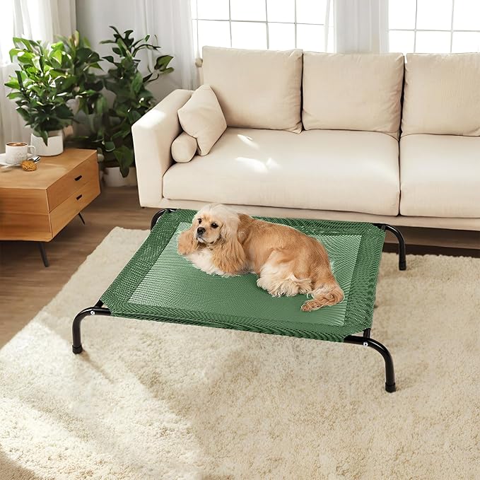 Cooling Elevated Dog Bed for Extra Large Dogs with Non-Slip Floor Protectors & Breathable Mesh, XL Raised Indoor & Outdoor Dog Cot Hammock, 54" L x 35.5" W x 8" Th, X-Large, Green