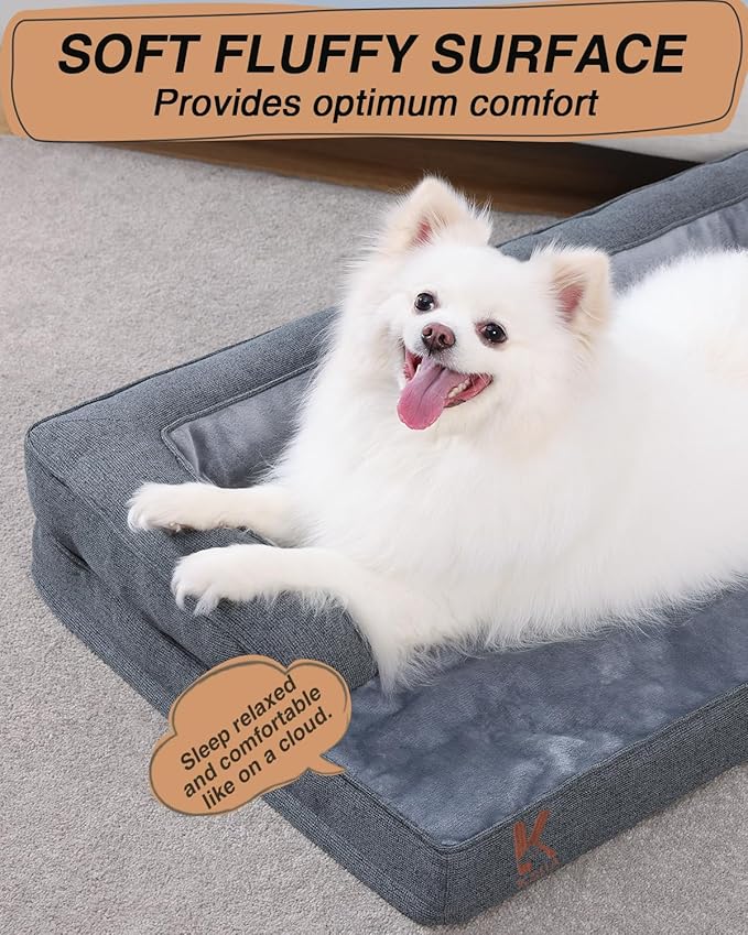 KSIIA Orthopedic Dog Bed for Medium Size Dog,Washable Pet Sofa with U-Shaped Bolster Removable Waterproof Cover Non-Slip Bottom and Egg-Crate Orthopedic Foam Pet Couch Bed, 35 x 22 Inch, Dark Gray