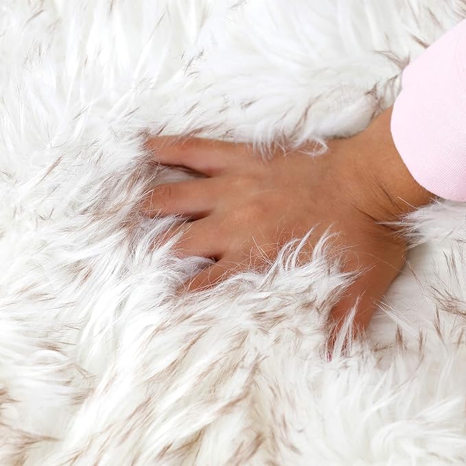 IHAPPYDOG Luxury Faux Fur Orthopedic Dog Bed, Memory Foam Dog Bed for Small, Medium, Large and XL Pets, Fluffy Pet Bed with Waterproof and Washable Cover (White w/Brown Tips, 50"x30")