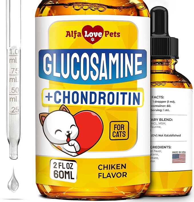 Cat Joint Supplement for All Breeds โ Glucosamine for Cats and Kittens โ Glucosamine, Chondroitin, MSM for Hip & Joint Care โ Natural Ingredients with Chicken Flavor โ 2 Oz