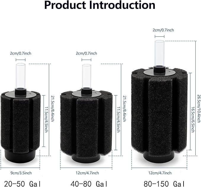 ALEGI 4pcs Large Aquarium Sponge Filter with Suction Cups, Check Valves for Breeding Fry Betta Shrimp Fish Tank ((Upgrade) 80-150 Gal 4 Pcs)