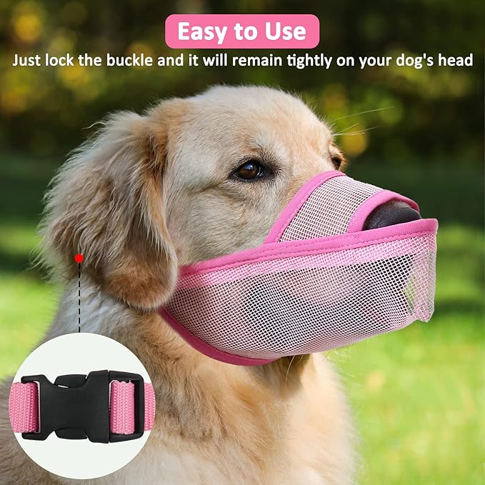 Crazy Felix Nylon Dog Muzzle for Small Medium Large Dogs Poodle Labrador Golden Retriever Doberman, Air Mesh Breathable and Drinkable Pet Mouth Guard for Anti-Biting Chewing Scavenging(M, Pink)