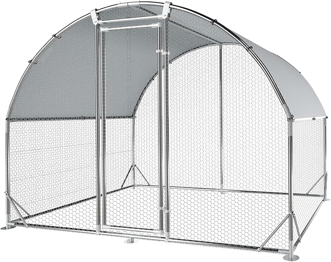 4ever2buy Large Metal Chicken Coop with Run Walk-in Poultry Cage Chicken Runs House Pen Cage Dome Roofed Chicken Coops with Anti-Ultraviolet Cover for Outdoor Yard Farm Use 9.5'W x 6.45'L x 6.3'H