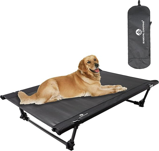 Folding Elevated Dog Bed โ Portable Collapsible Raised Dog Cots Cooling Pet Bed with Aluminum Frame, Lever Locking System, Breathable Mesh for Camping, Beach, Lawn, Travel