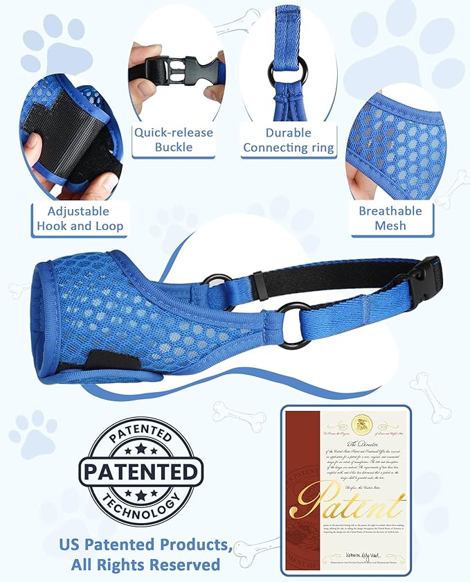 LUCKYPAW Soft Muzzle for Medium Large Sized Dogs Beagle Labrador German Shepherds, Dog Muzzle to Prevent Biting Chewing, Adjustable Breathable Mouth Guard for Grooming Walking Training(Blue, M)