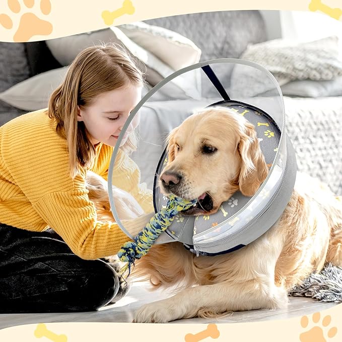Dog Cone Collar with Enhanced Anti-Licking, Inflatable Dog Cone After Surgery, Adjustable Size with Soft Padding for Small Medium Large Dogs - M