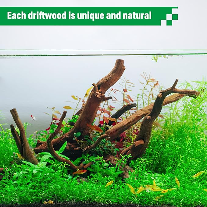 Driftwood for Aquarium Natural Aquarium Wood for Aquascaping Fish Tank Decorations Reptile Tank Decor (Natural Driftwood 12-16" 1 Pack+Protein Cotton)