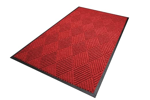 M+A Matting WaterHog Diamond | Commercial-Grade Entrance Mat with Rubber Border – Indoor/Outdoor, Quick Drying, Stain Resistant Door Mat (Solid Red, 4' x 8')