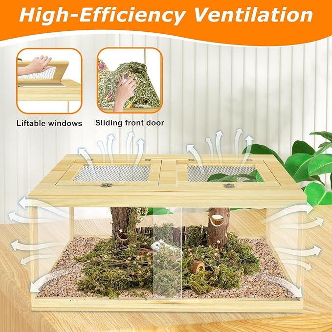 Large Hamster Cage 40", Lockable Sliding Door Gerbil Cage, Dwarf Hamster Cage with Metal Mesh Roof, Mice and Rat Habitat, Chewproof Syrian Hamster Enclosure, (Wooden, 40" L x 20" W x 20" H)