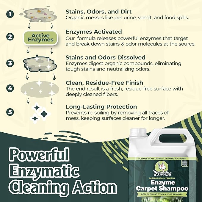 Sprinkle & Sweep Enzyme Carpet Shampoo (64oz) - Carpet Cleaner Solution to Eliminate Tough Stains & Neutralize Odors at the Source - Car, Furniture, Carpets & Rug Cleaner - Use with All Machines