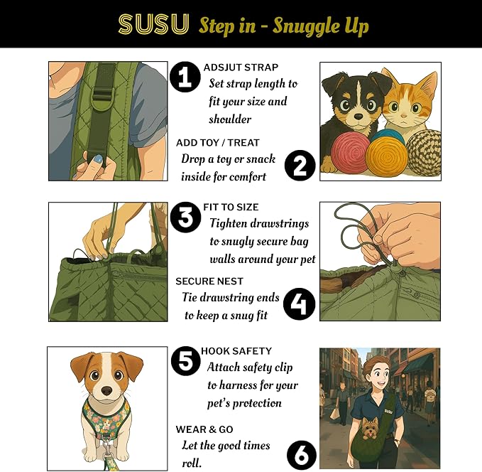 Small Dog Carrier Sling – Olive Green Hands‑Free 2‑in‑1 Sling & Handheld Carrier for Dogs up to 10 lbs, Parachute‑Grade Rip‑Stop Nylon, 4″ Padded Strap, Safety Tether & Pockets