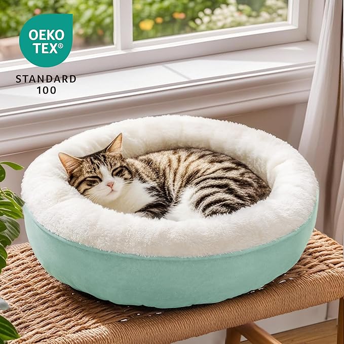 Love's cabin Round Donut Cat and Dog Cushion Bed, 20in Pet Bed for Cats or Small Dogs, Anti-Slip & Water-Resistant Bottom, Super Soft Durable Fabric Pet Beds, Washable Luxury Cat & Dog Bed Blue