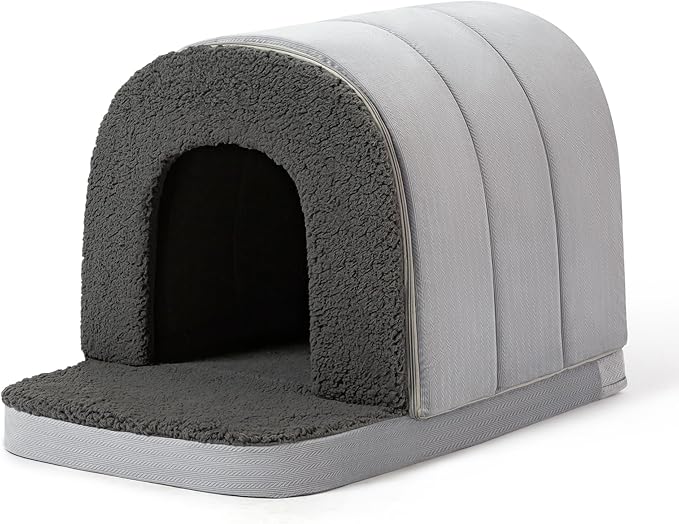Orthopedic Dog Bed House - Dog House Indoor with Egg-Crate Foam - Tent Bed with Waterproof Lining & Nonskid Bottom, Ideal for Large Breeds & Fits 36-Inch Crate - 35"x22", Charcoal