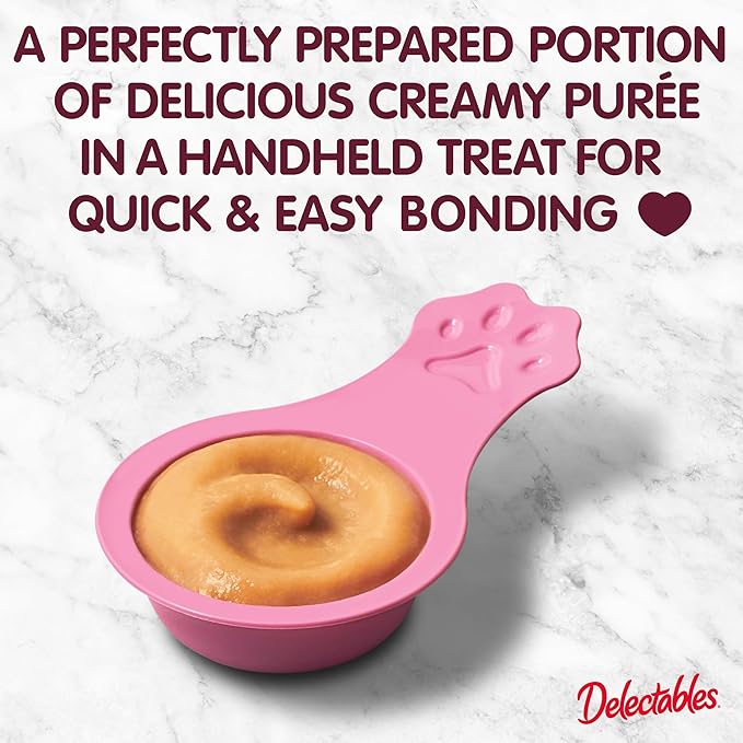 Delectables Lickable Spoon™ Handheld Wet Cat Treats Made with Real Chicken & Salmon, Creamy Puree, Mess Free, Quick & Easy, Grain-Free, No Added Fillers, No Added Preservatives, Variety Pack, 20ct