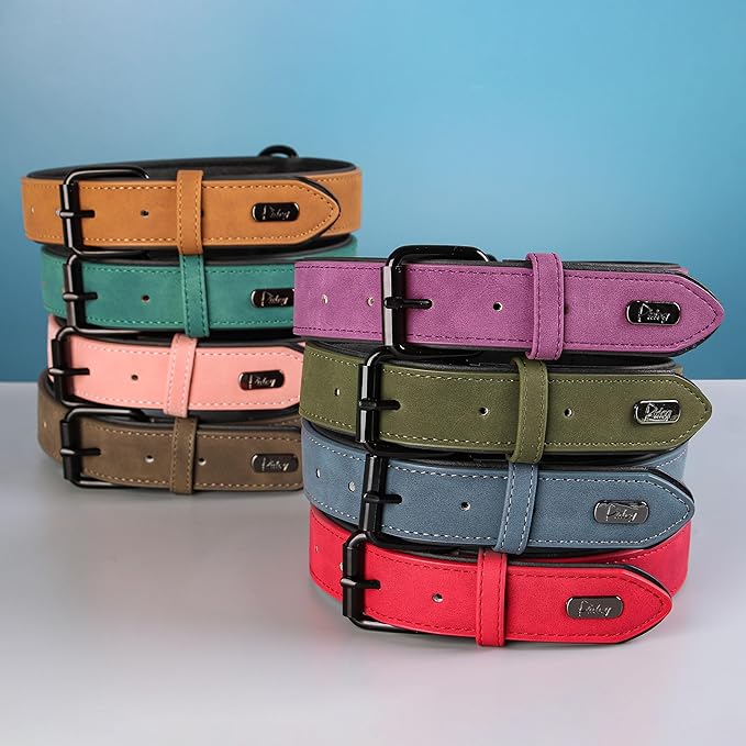 Didog Soft Padded PU Leather Dog Collar, Breathable and Adjustable Pink Dog Collars for Small Dogs, Comfortable for Daily Walk, Pink, M Fit Neck 12-15"(13-22 lbs)