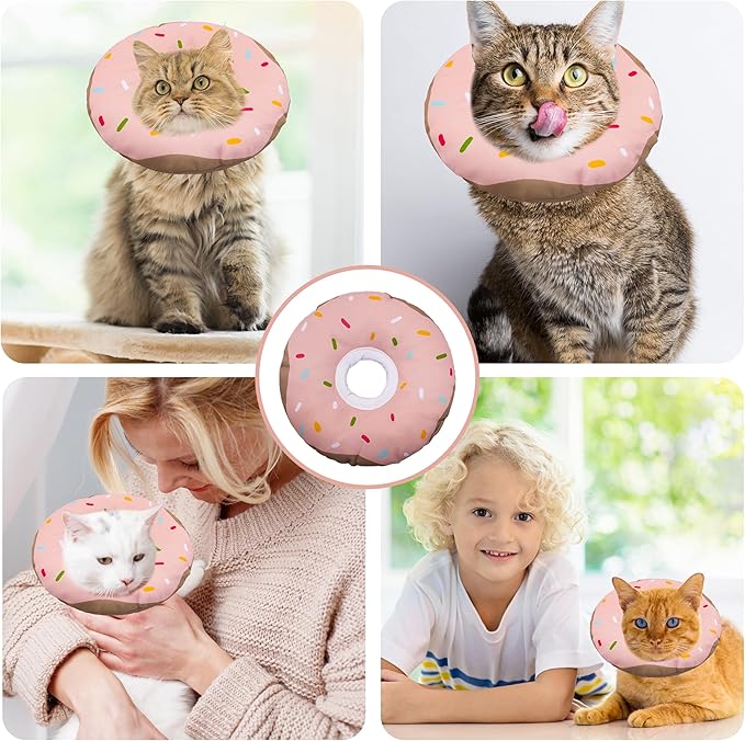 Cat Cone Collar Soft, Adjustable Cat Recovery Collar Kitten Cones to Stop Licking, Cute Donut E Collar After Surgery, Cats Neck Pillow Cone Elizabethan Cones of Shame (Waterproof Pink, Large)