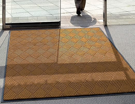 WaterHog Diamond | Commercial-Grade Entrance Mat with Rubber Border – Indoor/Outdoor, Quick Drying, Stain Resistant Door Mat (Medium Brown, 6' x 6')