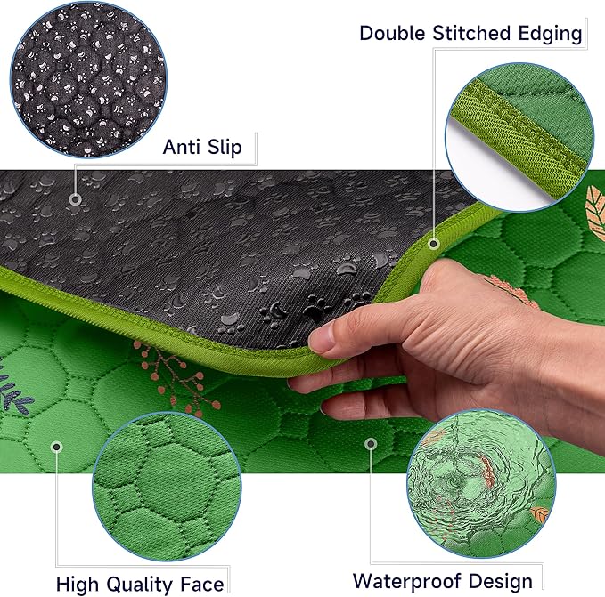 Sunheir 2-Pack Extra Large Reusable Dog Mat for Floor, Dog Playpen, Non-Slip Waterproof Super Absorbent Washable Pee Pads for Dogs, Pet Whelping Pads, Potty Training - Green, 36" x 48"