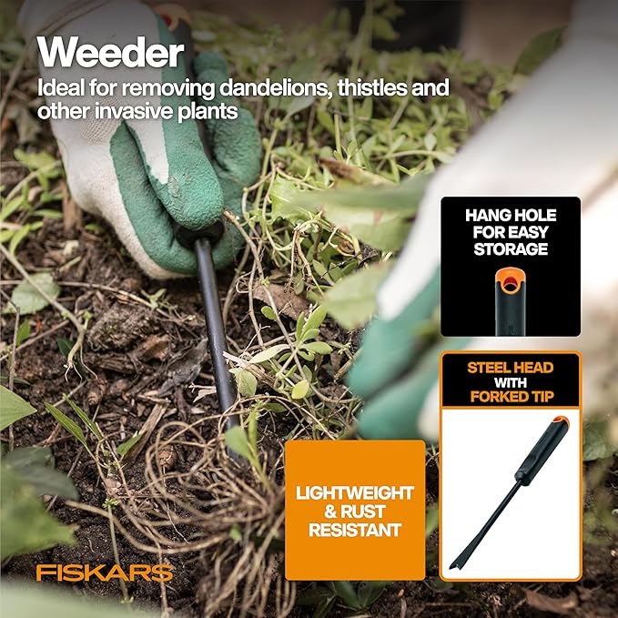 Fiskars Vegetable Garden Tool Set with Vegetable Shears, Seed Sower, Trowel, Cultivator, Weeder, and L/XL Garden Gloves for Indoor or Outdoor Gardening (6 Piece Kit), Gardening Gifts for Women