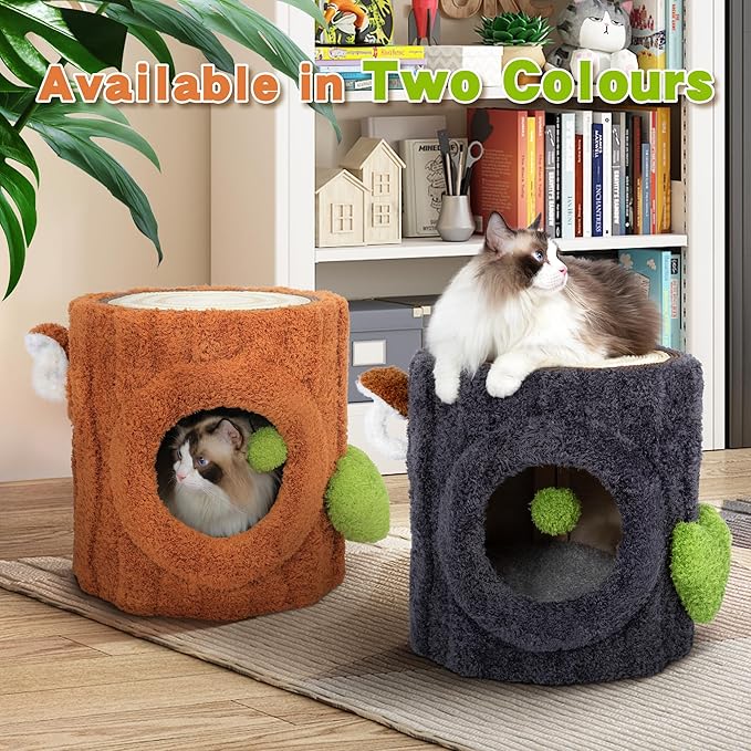 NUNU Cat Tree Tower with Scratch Table & Soft Cushion, Cat Condo Tree Cave for Small Kittens, Cat House with Hanging Ball Toy for Indoor (Grey)