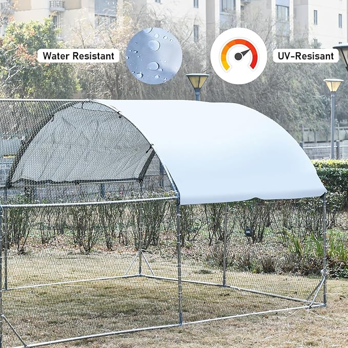 4ever2buy Large Metal Chicken Coop with Run Walk-in Poultry Cage Chicken Runs House Pen Cage Dome Roofed Chicken Coops with Anti-Ultraviolet Cover for Outdoor Yard Farm Use 9.5'W x 6.45'L x 6.3'H