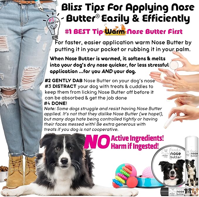 The Blissful Dog Border Collie Nose Butter for Dry, Cracked Skin, Lick-Safe Dog Nose Balm with Moisturizing Shea Butter, Almond, Olive, and Essential Oils, Pet Supplies, Uncented, 4 oz.
