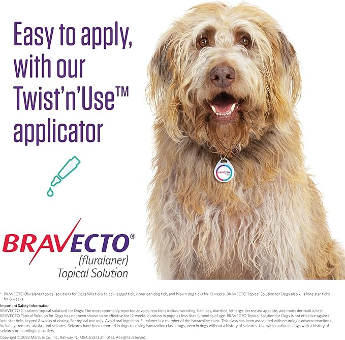 BRAVECTO Topical Solution for Dogs, Flea & Tick, 12 Week Supply, 4.4-9.9 lbs., Yellow Box