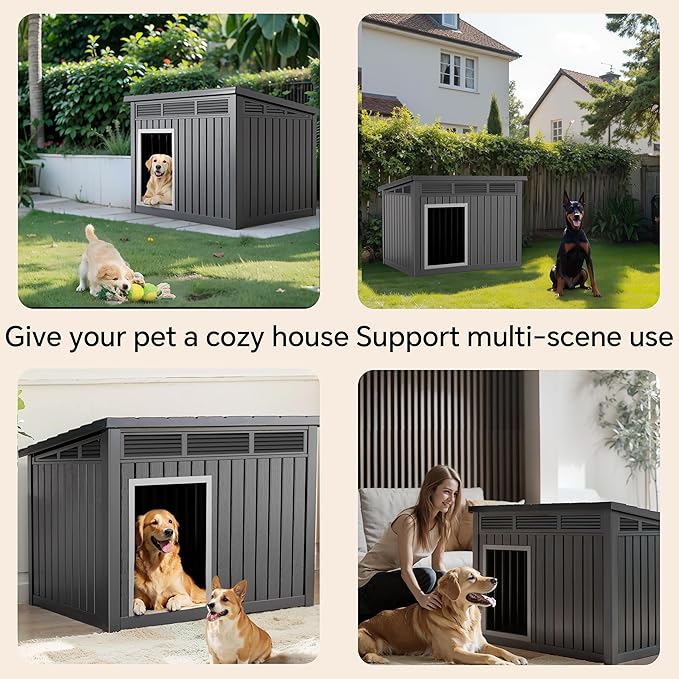 DRATO Dog House for Both Indoor and Outdoor with Weatherproof Roof Removable Floors for Medium to Large Dogs Interior Space (Black, Large (42.87 * 32.95 * 31.61''))